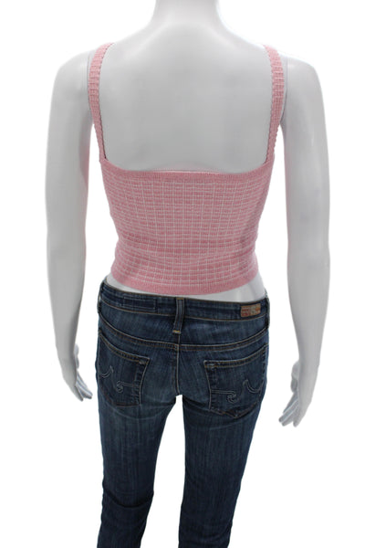 Zara Womens Cropped Camisole Check Button Front Crewneck Pink Top Size L