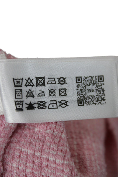 Zara Womens Cropped Camisole Check Button Front Crewneck Pink Top Size L