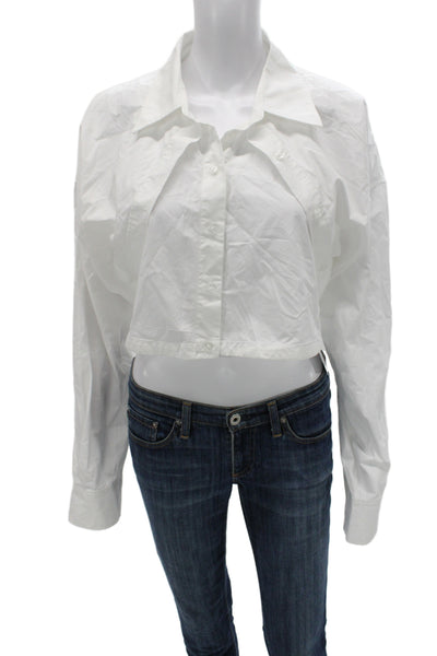 Alexander Wang Women Cropped Button-Up White Long Sleeve Collared Size L