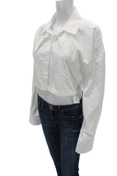 Alexander Wang Women Cropped Button-Up White Long Sleeve Collared Size L