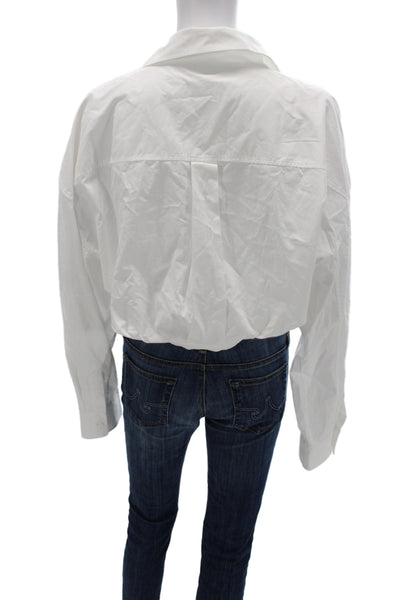Alexander Wang Women Cropped Button-Up White Long Sleeve Collared Size L