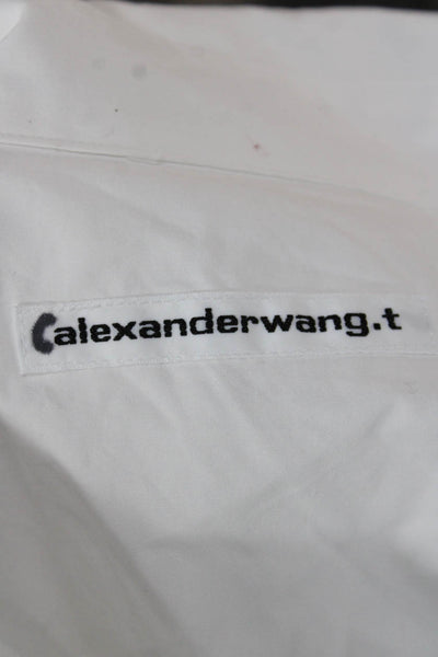 Alexander Wang Women Cropped Button-Up White Long Sleeve Collared Size L
