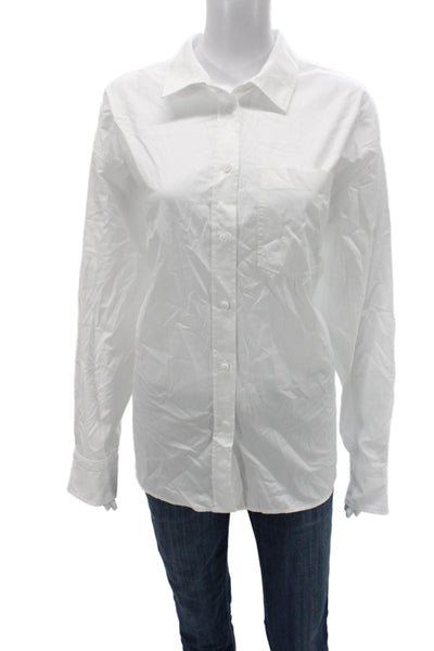 J Crew Women Basic Collared White Button-Up Long Sleeve Top Size M