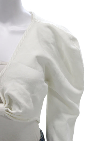 Cult Gaia Women Cropped V-Neck Long Sleeve Tie Front Top White Size L