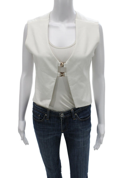 Boamar Womens Classic Sleeveless V Neck Buckle Vest White Size S