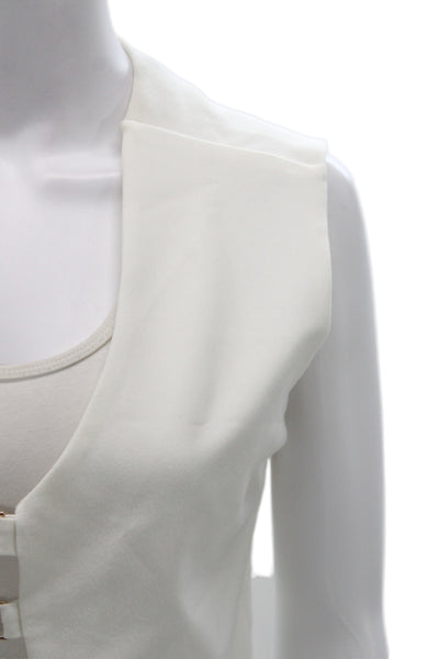 Boamar Womens Classic Sleeveless V Neck Buckle Vest White Size S