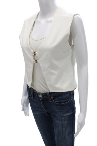 Boamar Womens Classic Sleeveless V Neck Buckle Vest White Size S