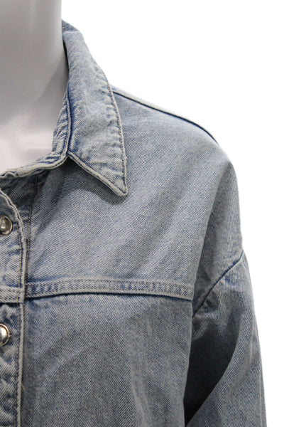 Zara Womens Collared Light Blue Cotton Jacket Button Long Sleeve 90s Size S