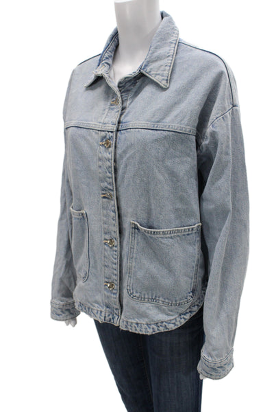 Zara Womens Collared Light Blue Cotton Jacket Button Long Sleeve 90s Size S