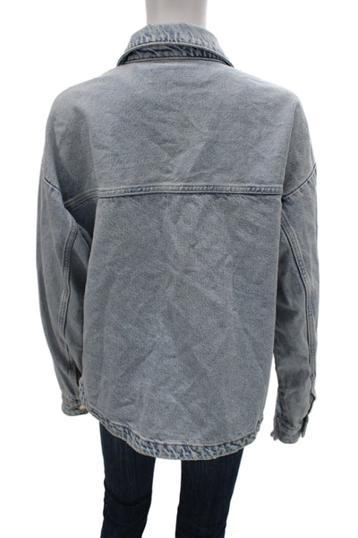 Zara Womens Collared Light Blue Cotton Jacket Button Long Sleeve 90s Size S