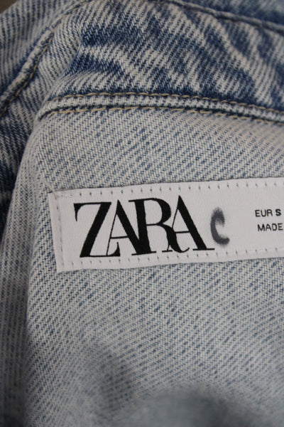 Zara Womens Collared Light Blue Cotton Jacket Button Long Sleeve 90s Size S