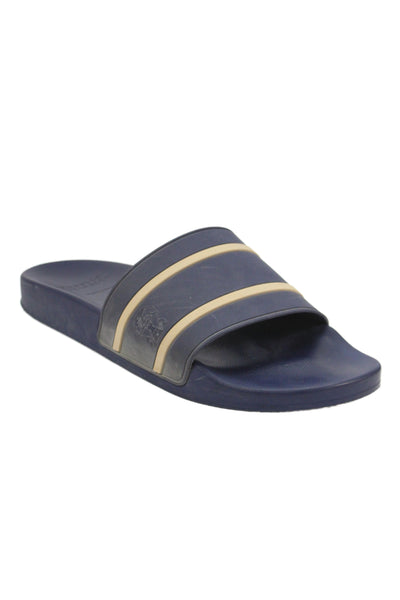 Brunello Cucinelli Mens Slide On Pool Sandals Navy Blue Beige Size 44