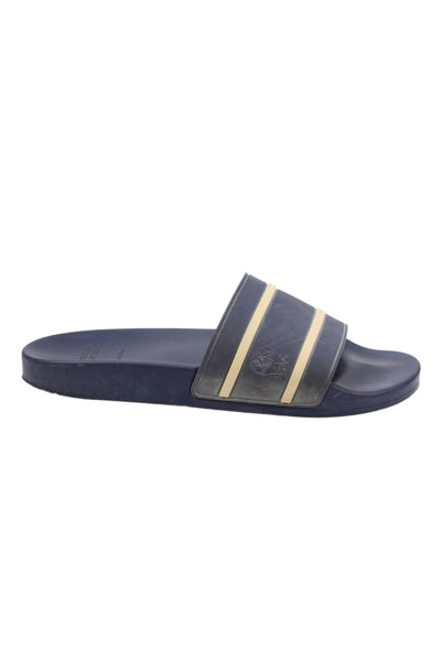 Brunello Cucinelli Mens Slide On Pool Sandals Navy Blue Beige Size 44