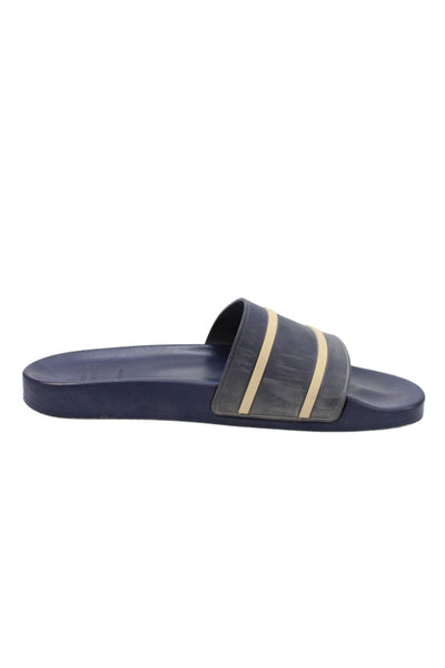 Brunello Cucinelli Mens Slide On Pool Sandals Navy Blue Beige Size 44