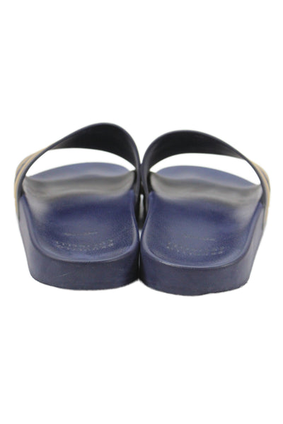 Brunello Cucinelli Mens Slide On Pool Sandals Navy Blue Beige Size 44