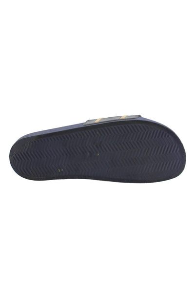 Brunello Cucinelli Mens Slide On Pool Sandals Navy Blue Beige Size 44