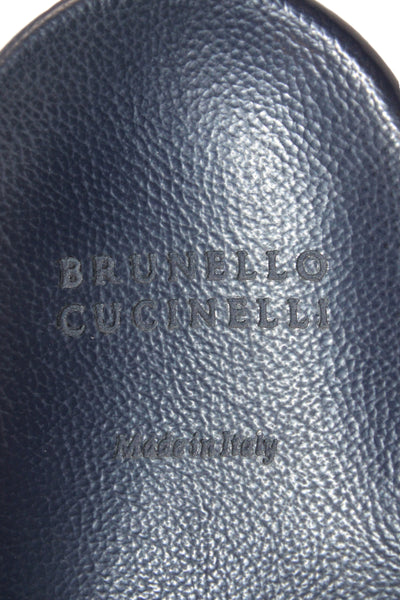 Brunello Cucinelli Mens Slide On Pool Sandals Navy Blue Beige Size 44