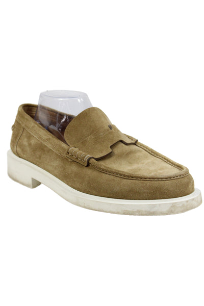 Hermes Mens Suede Slide On Casual Loafers Beige Size 43
