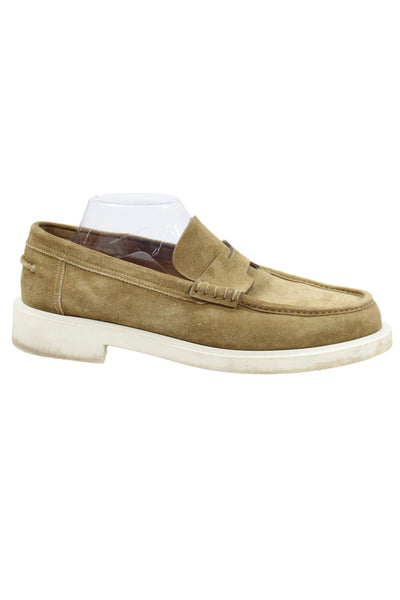 Hermes Mens Suede Slide On Casual Loafers Beige Size 43