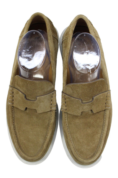 Hermes Mens Suede Slide On Casual Loafers Beige Size 43