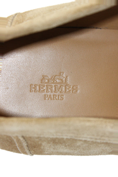 Hermes Mens Suede Slide On Casual Loafers Beige Size 43
