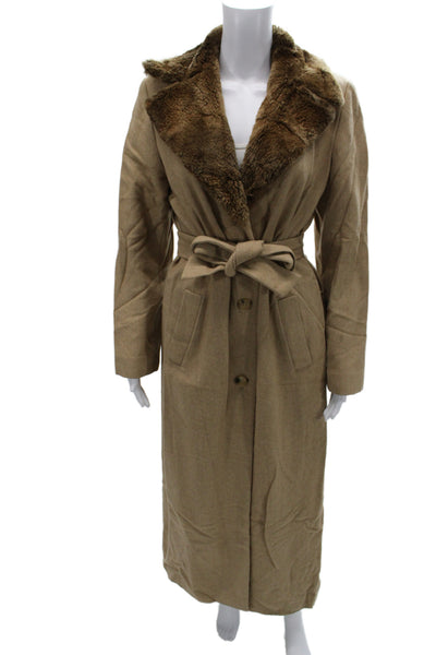 Cole Haan Women Brown Herringbone Wool Overcoat Button Long Sleeve Size 6