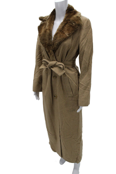 Cole Haan Women Brown Herringbone Wool Overcoat Button Long Sleeve Size 6