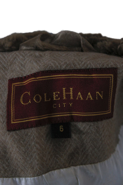 Cole Haan Women Brown Herringbone Wool Overcoat Button Long Sleeve Size 6
