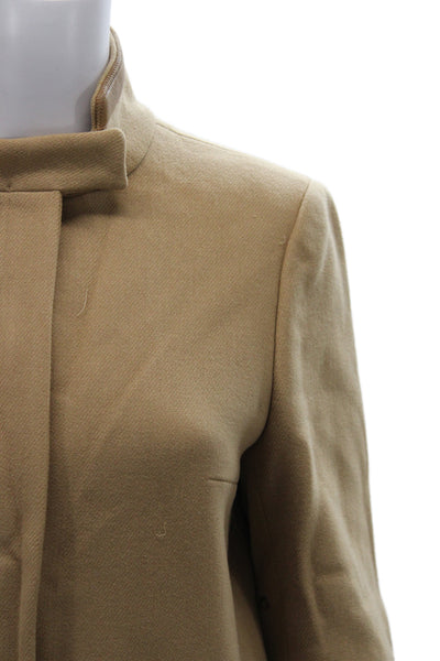 Prada Women Overcoat 100% Wool Tan Zip Mock Neck Long Sleeve Size 42
