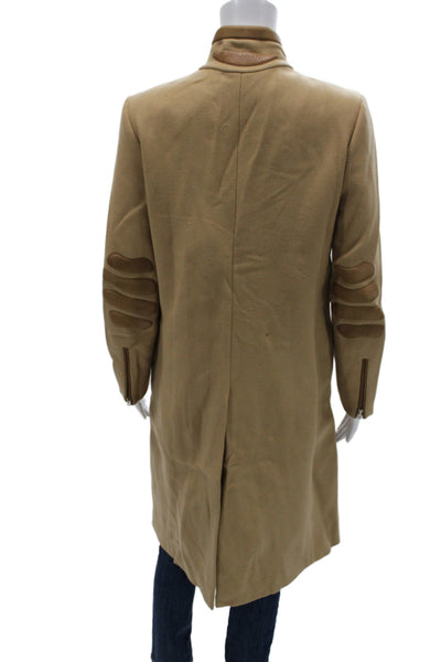 Prada Women Overcoat 100% Wool Tan Zip Mock Neck Long Sleeve Size 42