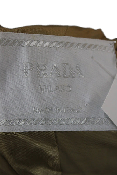 Prada Women Overcoat 100% Wool Tan Zip Mock Neck Long Sleeve Size 42