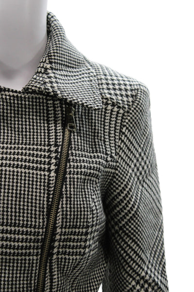 Marciano Womens Black Plaid Motorcycle Jacket Buckle Virgin Wool Size 44