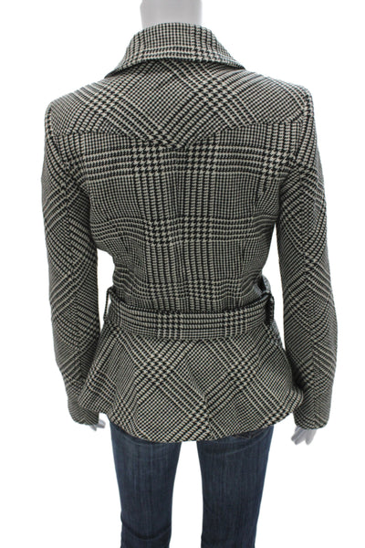 Marciano Womens Black Plaid Motorcycle Jacket Buckle Virgin Wool Size 44
