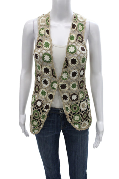 525 America Womens Boho Geometric Cotton V Neck Sleeveless Vest Beige Size M