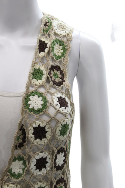 525 America Womens Boho Geometric Cotton V Neck Sleeveless Vest Beige Size M