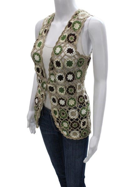 525 America Womens Boho Geometric Cotton V Neck Sleeveless Vest Beige Size M