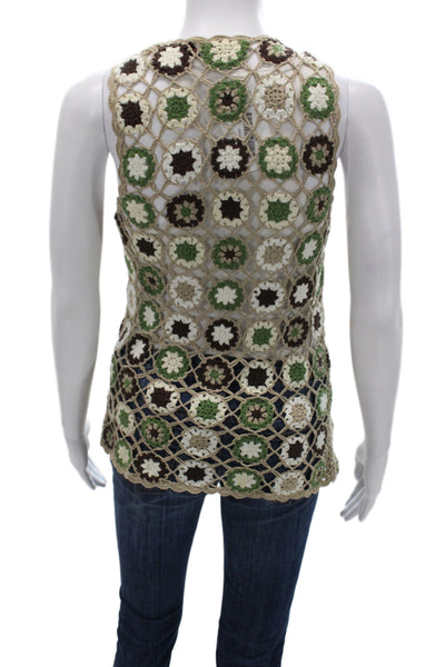 525 America Womens Boho Geometric Cotton V Neck Sleeveless Vest Beige Size M