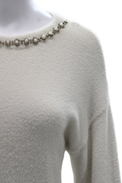 T Tahari Unisex Pullover Sweater White Round Neck Long Sleeve Size XS