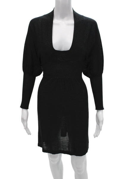 Cashmere Womens Sweater Dress Black Long Sleeve Square Neck Size S