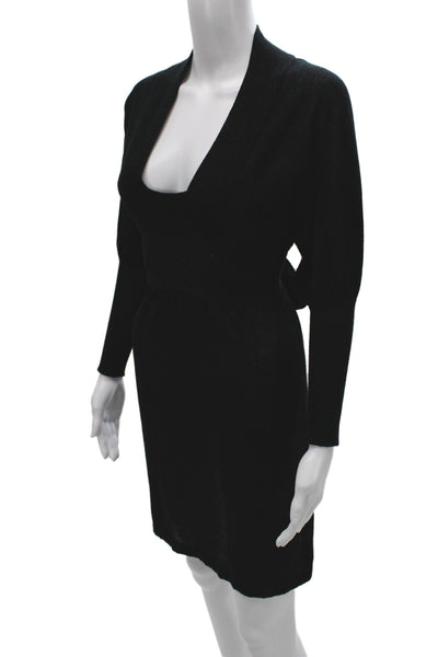 Cashmere Womens Sweater Dress Black Long Sleeve Square Neck Size S