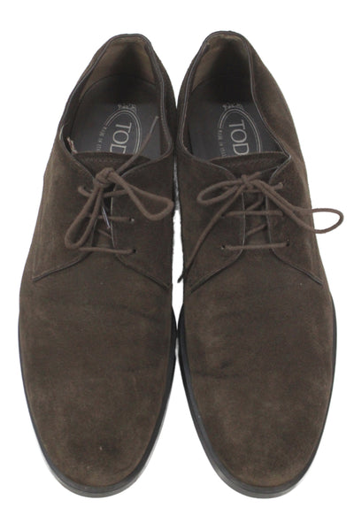 Tods Mens Suede Laced Derby Shoes Brown Size 10