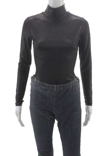 Naked Wardrobe Womens Basic Black Mock Neck Long Sleeve Top 80% Nylon Size S