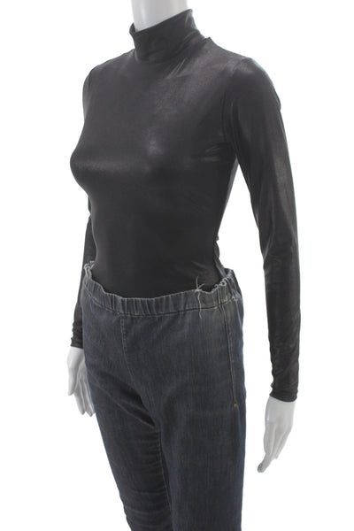 Naked Wardrobe Womens Basic Black Mock Neck Long Sleeve Top 80% Nylon Size S