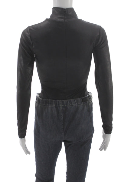 Naked Wardrobe Womens Basic Black Mock Neck Long Sleeve Top 80% Nylon Size S