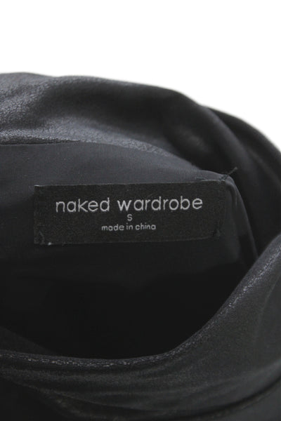 Naked Wardrobe Womens Basic Black Mock Neck Long Sleeve Top 80% Nylon Size S