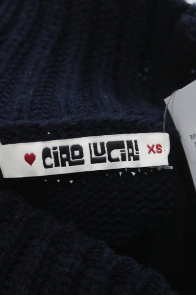 ciro lucia Unisex Pullover Cashmere Turtleneck Sweater Dark Blue Size XS