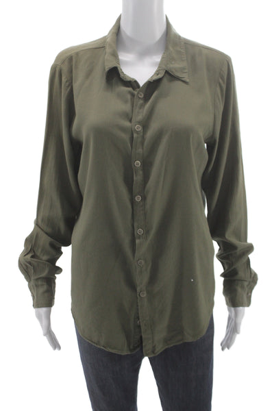 CP Shades Women Basic Collared Button-Up Long Sleeve Green Size S