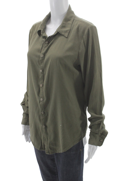 CP Shades Women Basic Collared Button-Up Long Sleeve Green Size S