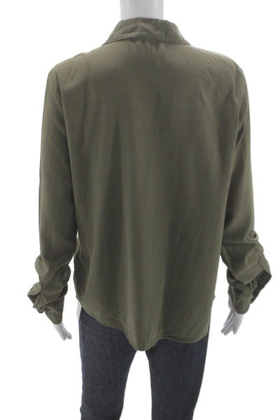 CP Shades Women Basic Collared Button-Up Long Sleeve Green Size S