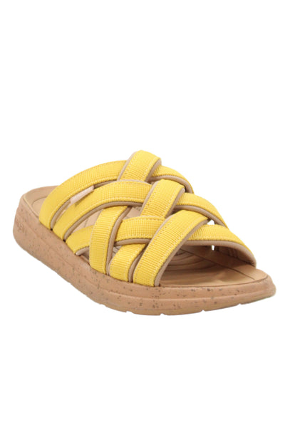 Malibu Womens Cotton Textured Open Toed  Flat Sandal Yellow Size 6.5